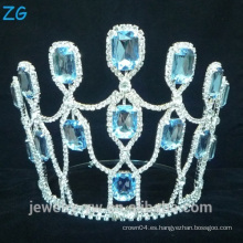 Tiaras y coronas de piedra azul grande al por mayor de la corona del desfile Tiara nupcial principal de la joyería de la cabeza